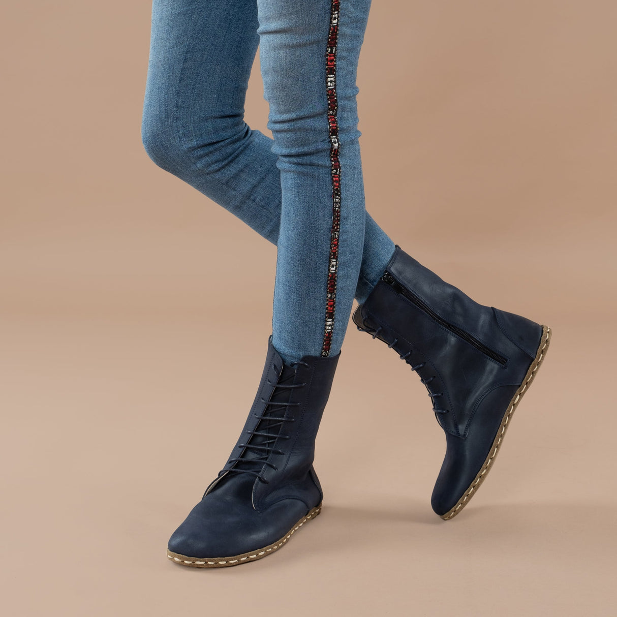 Women's Blue Barefoot High Ankle Boots from Atlantis Handmade Shoes