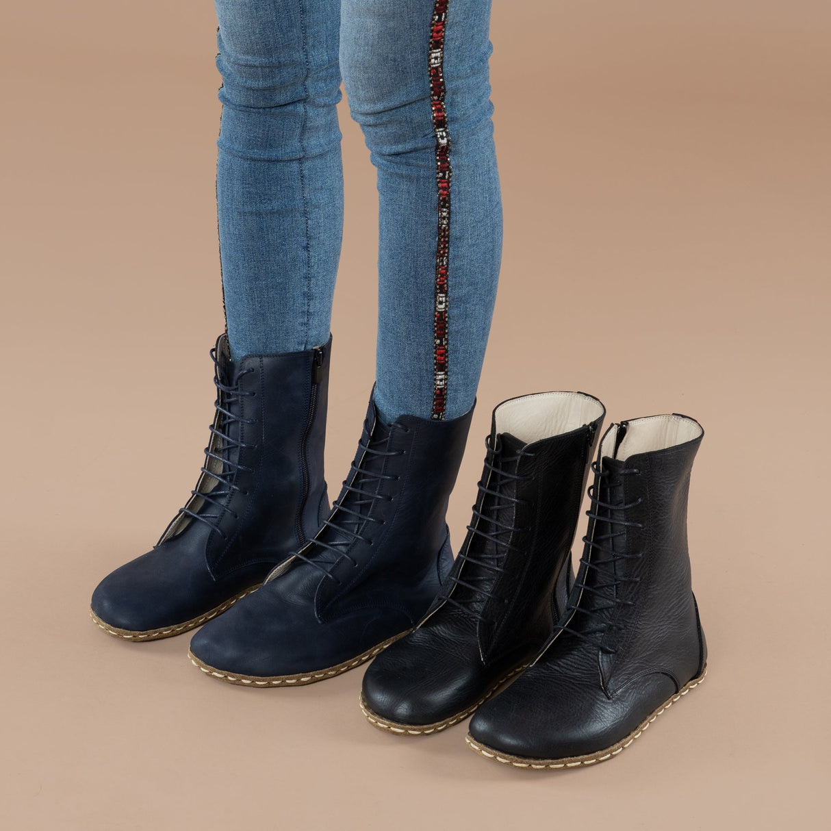 Men's Blue Barefoot High Ankle Boots From Atlantis Handmade Shoes