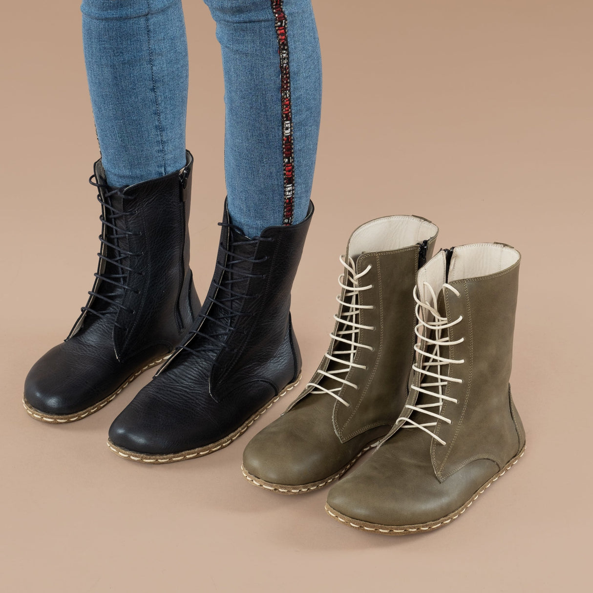 Women's Black Barefoot High Ankle Boots from Atlantis Handmade Shoes
