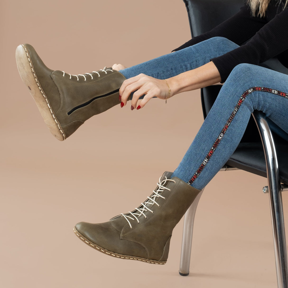 Men's Green Barefoot High Ankle Boots From Atlantis Handmade Shoes