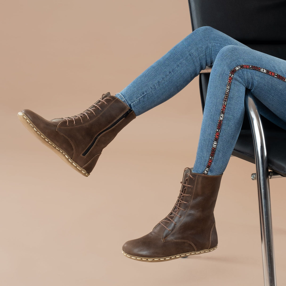 Men's Dark Brown Barefoot High Ankle Boots From Atlantis Handmade Shoes