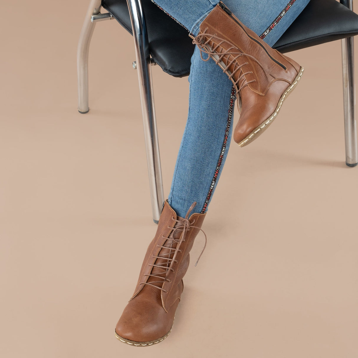 Women's Brown Barefoot High Ankle Boots from Atlantis Handmade Shoes