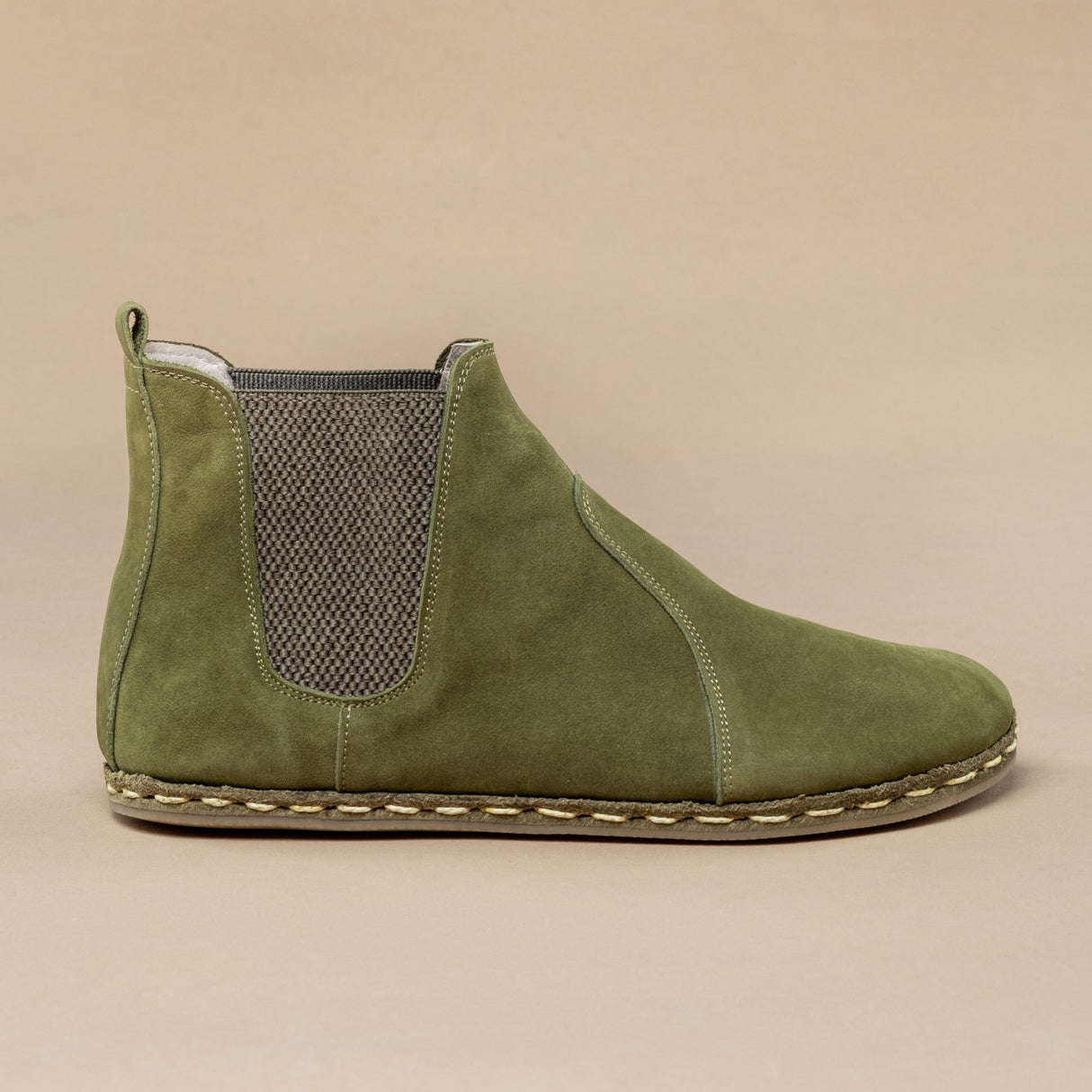 Men's Olive Barefoot Chelsea Boots from Atlantis Handmade Shoes