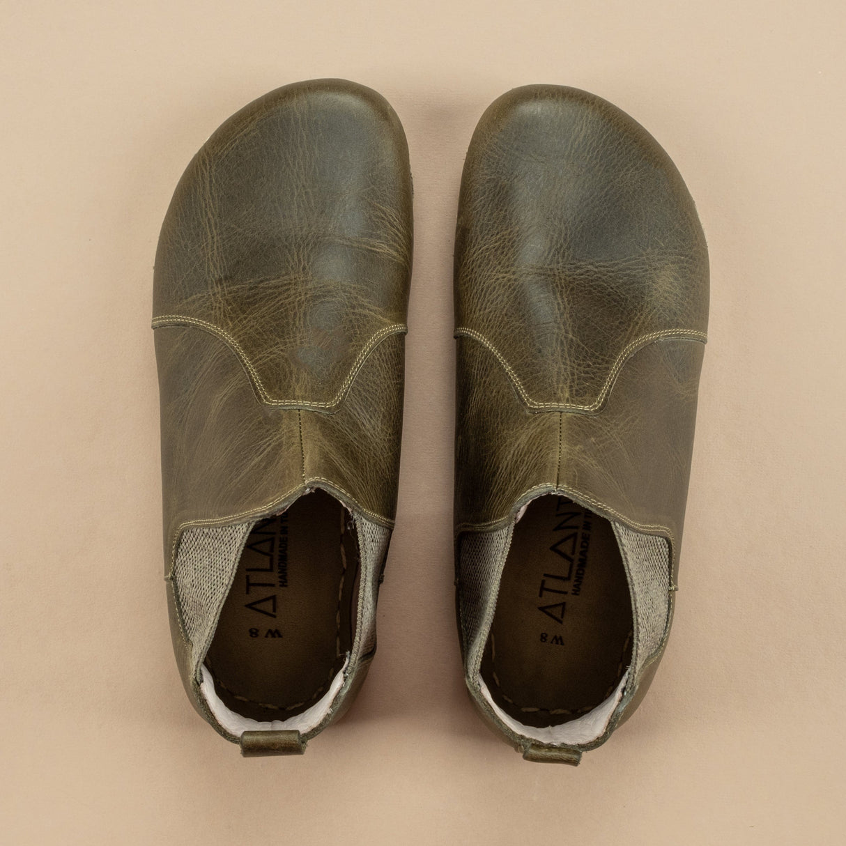 Men's Green Barefoot Chelsea Boots From Atlantis Handmade Shoes