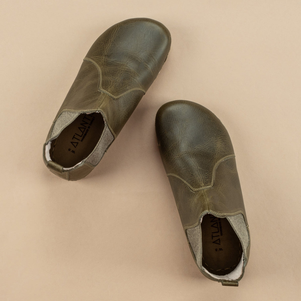 Men's Green Barefoot Chelsea Boots From Atlantis Handmade Shoes