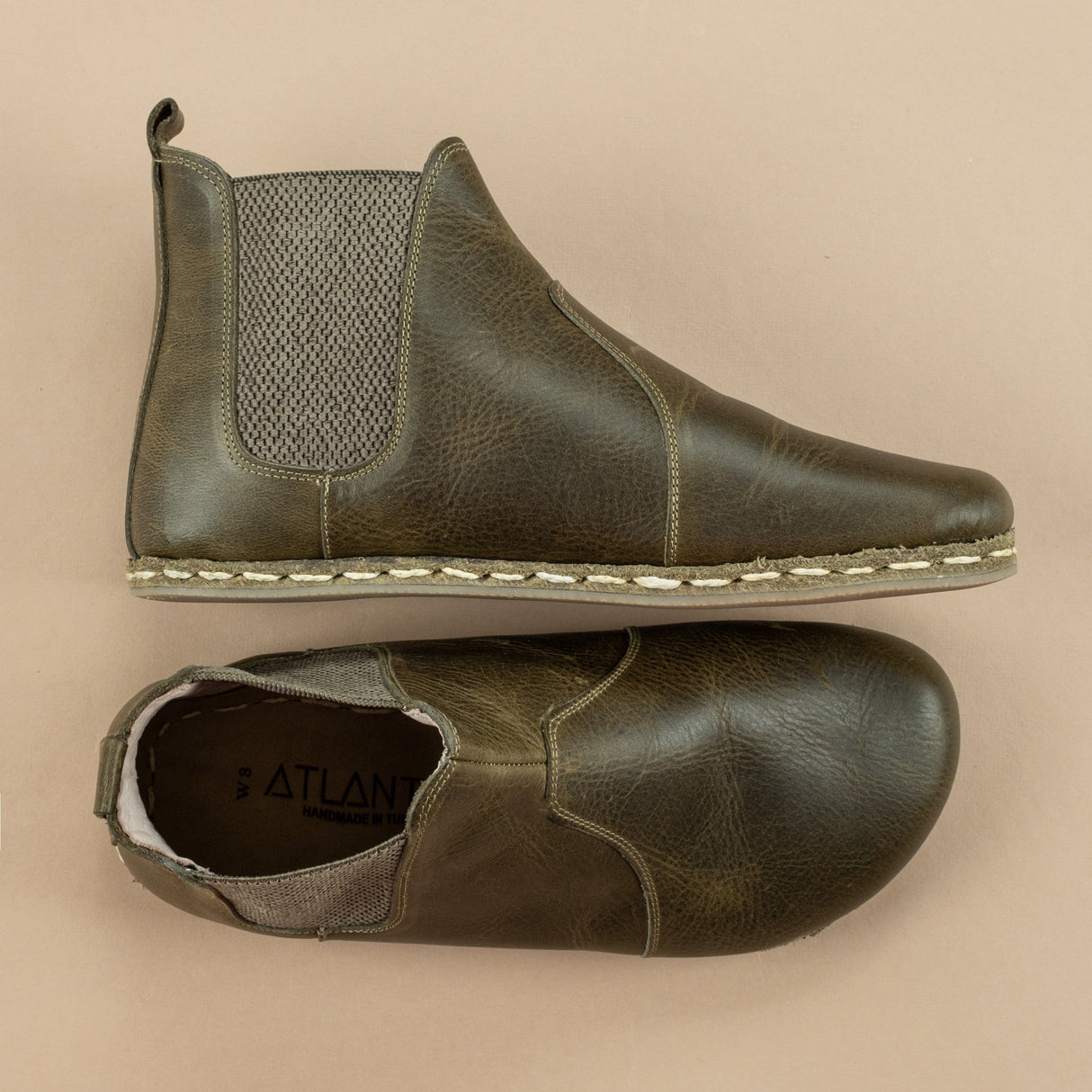 Men's Green Barefoot Chelsea Boots From Atlantis Handmade Shoes