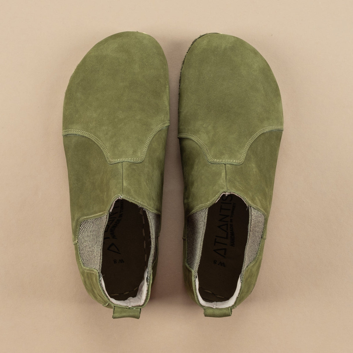 Women's Olive Barefoot Chelsea Boots from Atlantis Handmade Shoes