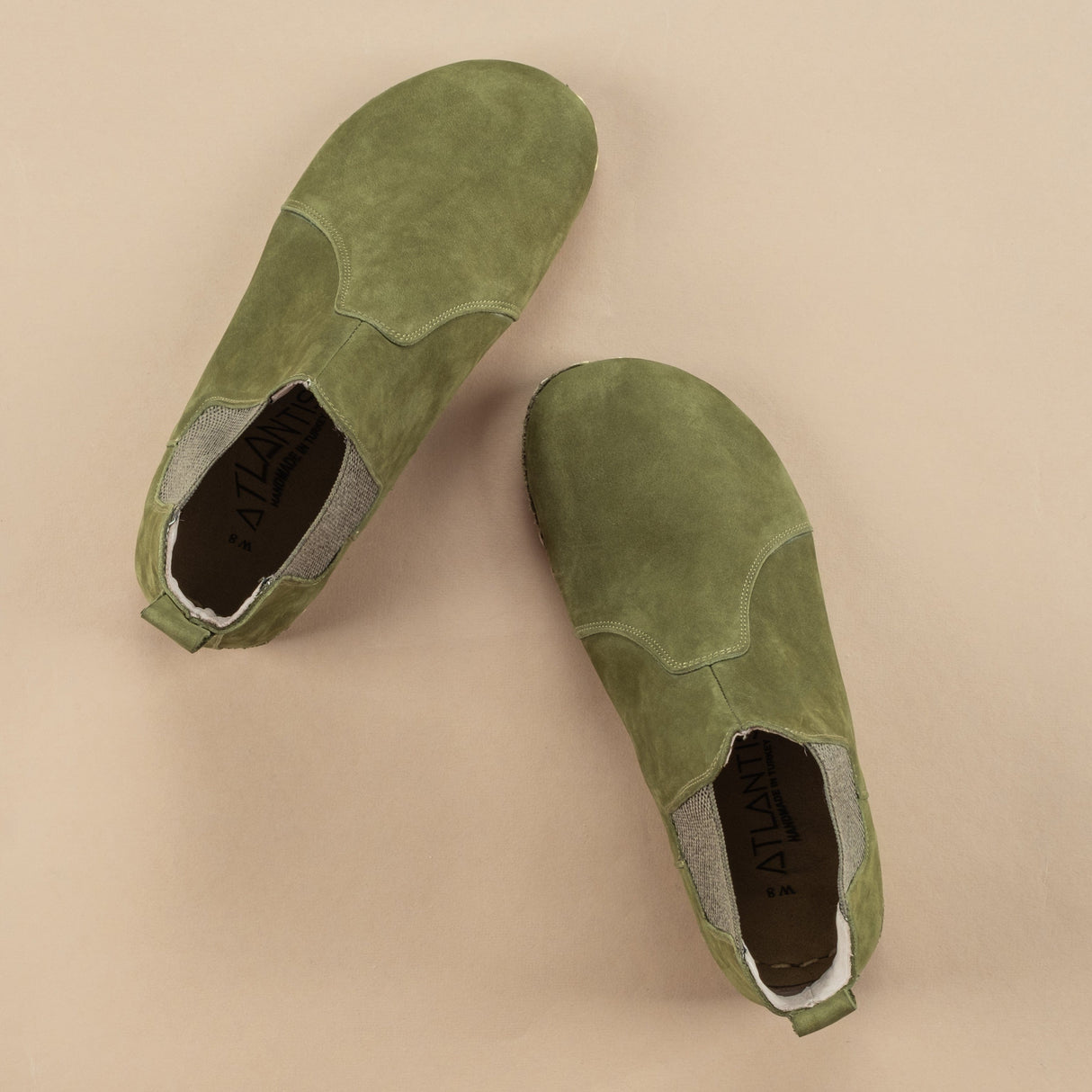 Men's Olive Barefoot Chelsea Boots from Atlantis Handmade Shoes