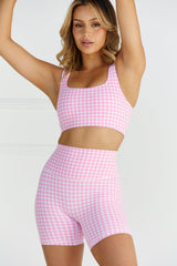 Astoria LUXE BALANCE Ruched Sports Crop - Pink Gingham From Astoria Activewear