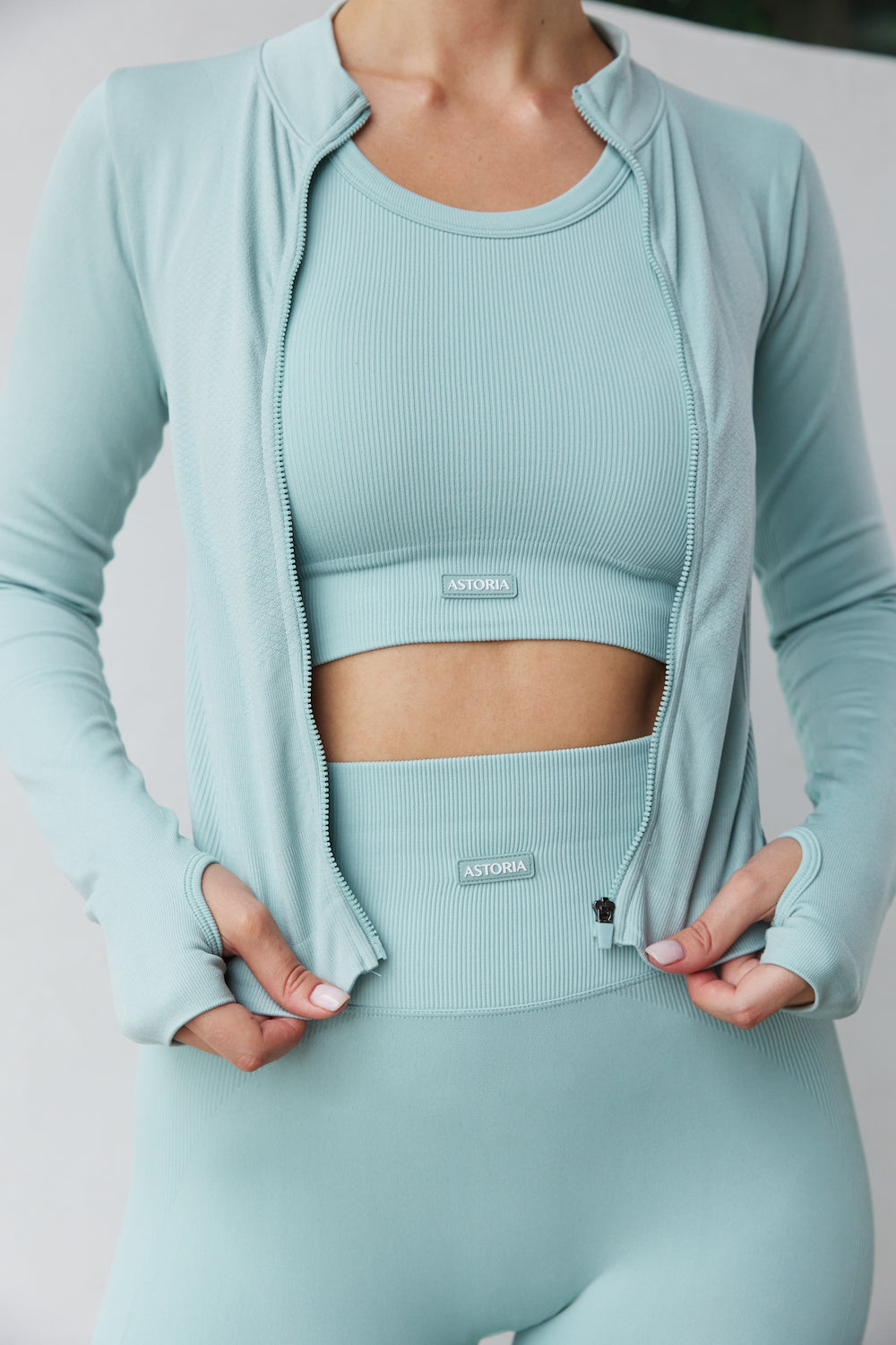 Astoria CONTOUR Ribbed Seamless Zip Up - Seafoam From Astoria Activewear