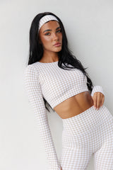 Astoria LUXE BALANCE Staple Sleeved Crop - Beige Gingham From Astoria Activewear