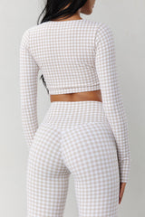 Astoria LUXE BALANCE Staple Sleeved Crop - Beige Gingham From Astoria Activewear