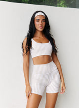 Astoria LUXE BALANCE Ruched Sports Crop - Beige Gingham From Astoria Activewear
