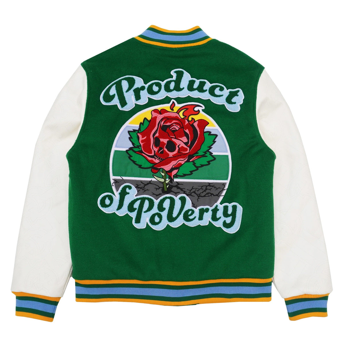 F1026 Product of Poverty Varsity Jacket - Green From Makobi Jeans USA