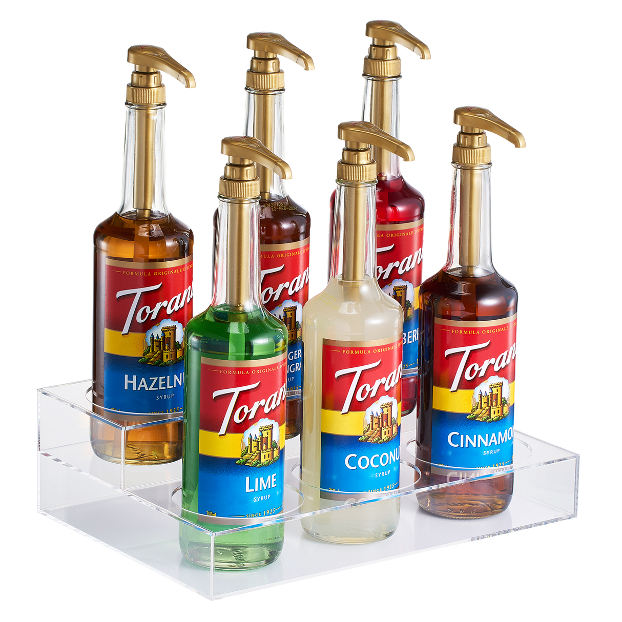 Acrylic Bottle Holder, Coffee Syrup Rack Display Case | 2-Tiered 6 Bottle | Wine Bar Bottle Rack, Clear Shelf Rack for Kitchen, Countertop, Fridge Pantry Storage Organizer - Wine, Soda, Cans, Liquor from The Wine Savant