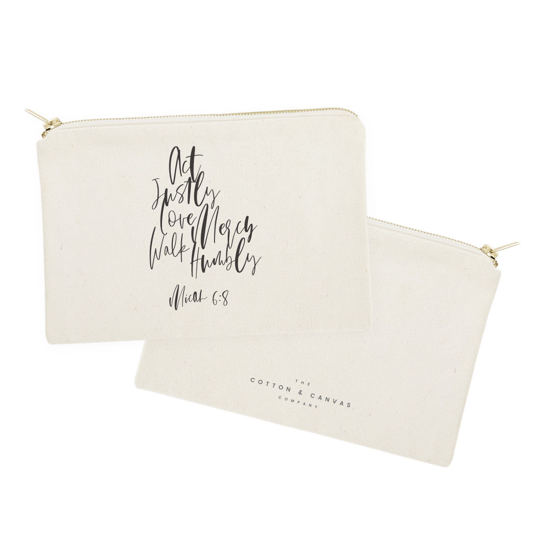 Act Justly Love Mercy Walk Humbly - Micah 6:8 Cotton Canvas Cosmetic Bag from The Cotton & Canvas Co.
