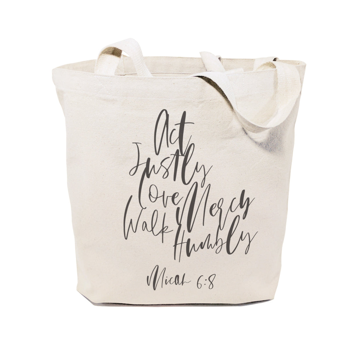Act Justly Love Mercy Walk Humbly, Micah 6:8 Cotton Canvas Tote Bag from The Cotton & Canvas Co.