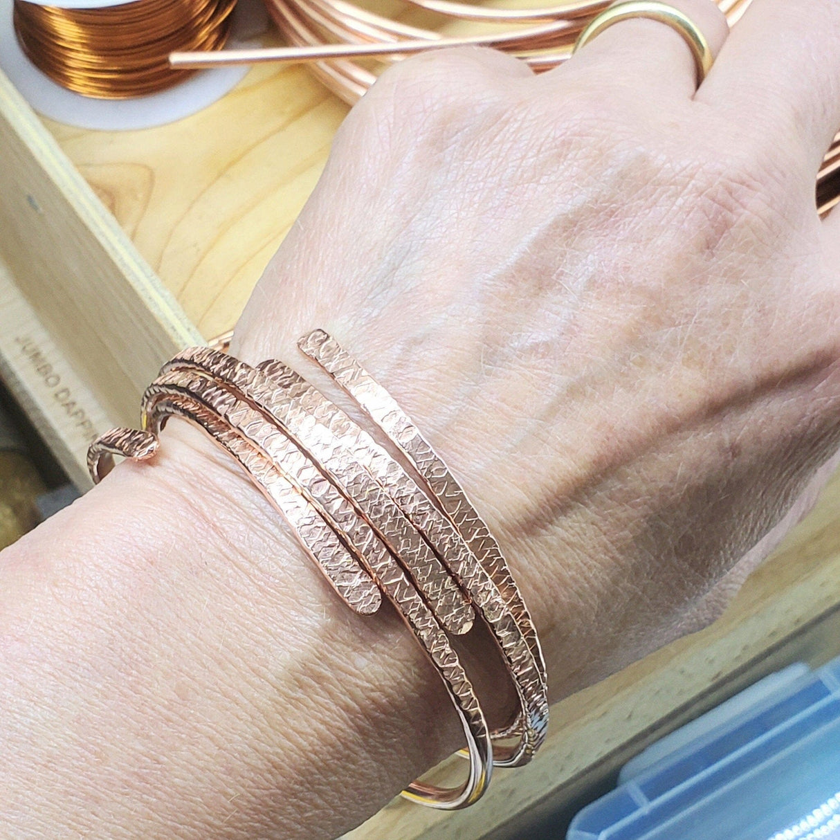 8 Gauge Adjustable Hammered Copper Overlap Bangle For Him or Her from Alexa Martha Designs
