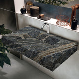 Adriatic Black Marble Modern Rectangular Sink Wall-mount Bathroom Sink (W)16" (L)30" (H)6" From Villohome
