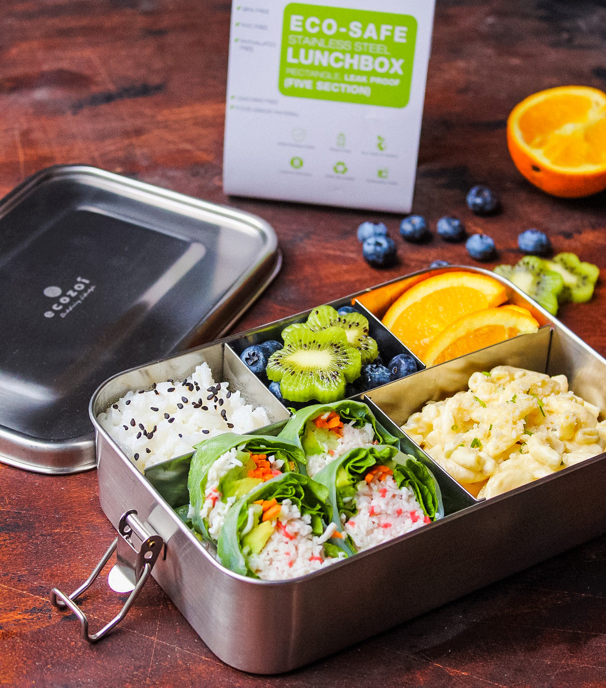 Stainless Steel Lunch Box, 5 Compartment, Leak Proof, 50 Oz from ecozoi