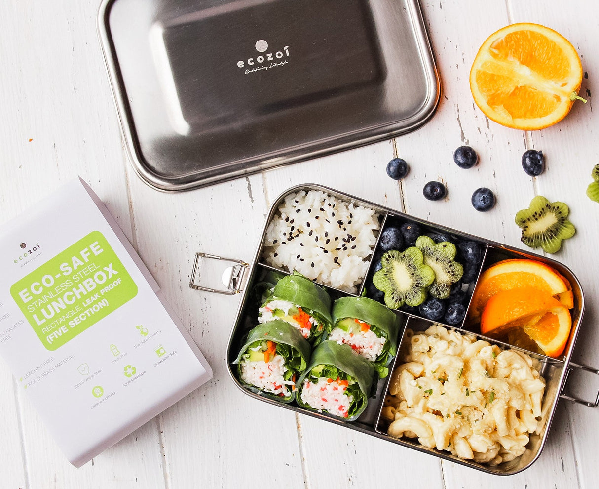 Stainless Steel Lunch Box, 5 Compartment, Leak Proof, 50 Oz from ecozoi