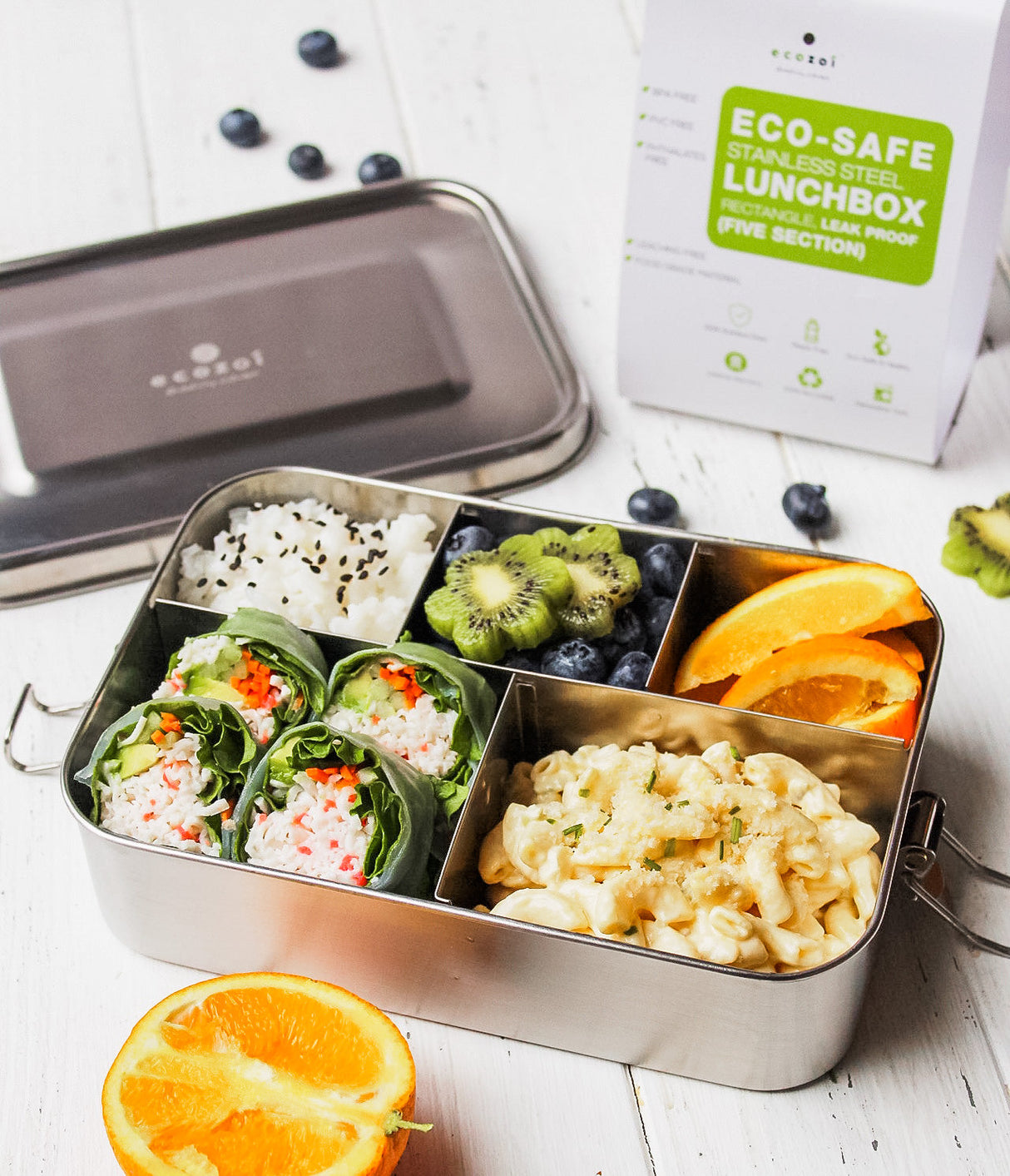 Stainless Steel Lunch Box, 5 Compartment, Leak Proof, 50 Oz from ecozoi