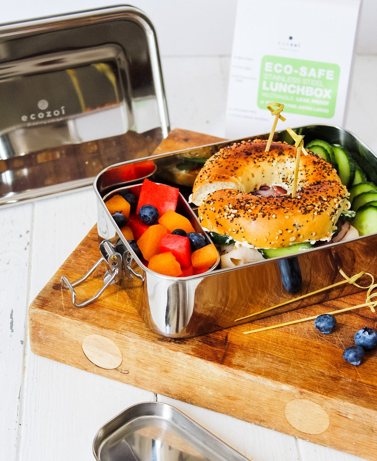 Stainless Steel Lunch Box, 2 Compartment Leak Proof, 50 Oz with Removable Divider from ecozoi