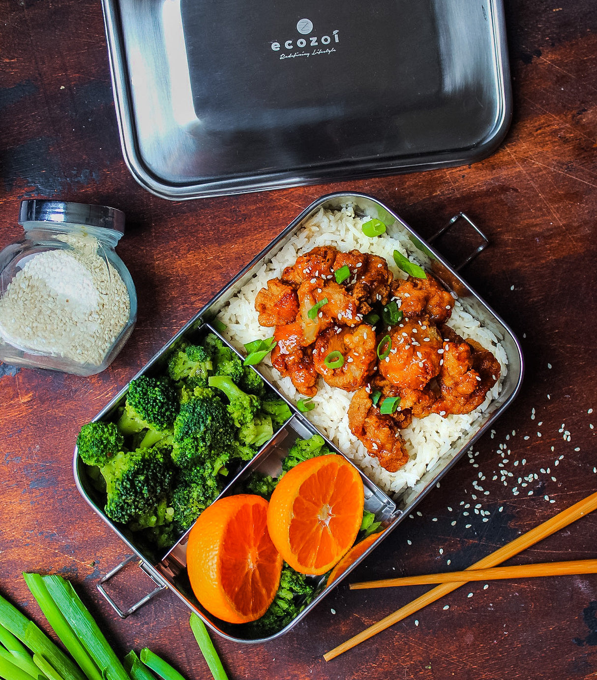 Stainless Steel Lunch Box, 3 Compartment Leak Proof, 50 Oz from ecozoi