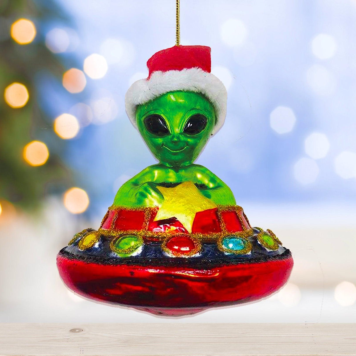 Alien and UFO Glass Christmas Ornament from OrnamentallyYou