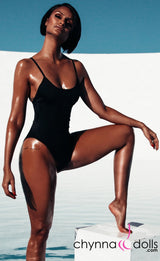 Aliza: High Cut Adjustable Strap One Piece in Black from Chynna Dolls