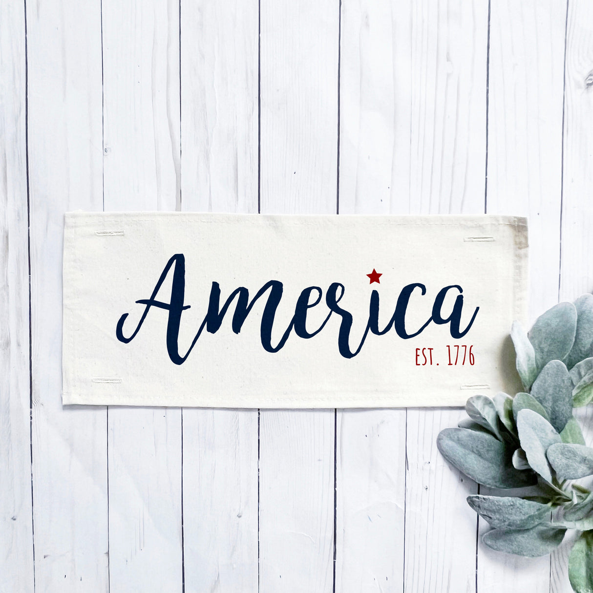 Holiday Panel: Summer, Star, Red, White and Blue, Cursive, Est. Vintage, Farmhouse; AMERICA 1776 From PillowPanels