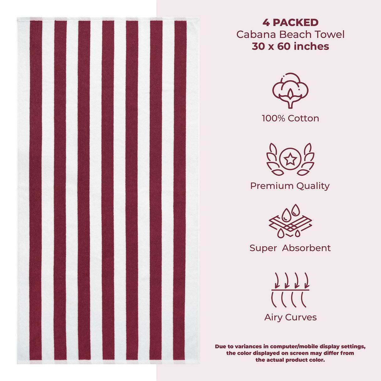 American Soft Linen, Premium Cotton 4 Pack Beach Towels, 30" x 60" Cabana Striped Pool Towels From American Soft Linen