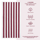 American Soft Linen, Premium Cotton 4 Pack Beach Towels, 30" x 60" Cabana Striped Pool Towels From American Soft Linen