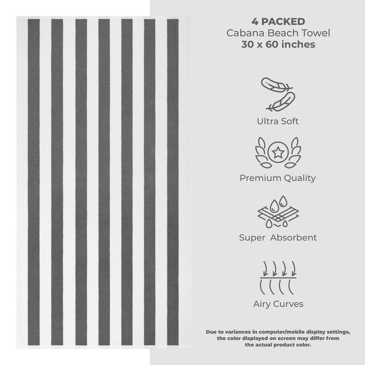 American Soft Linen, Premium Cotton 4 Pack Beach Towels, 30" x 60" Cabana Striped Pool Towels From American Soft Linen