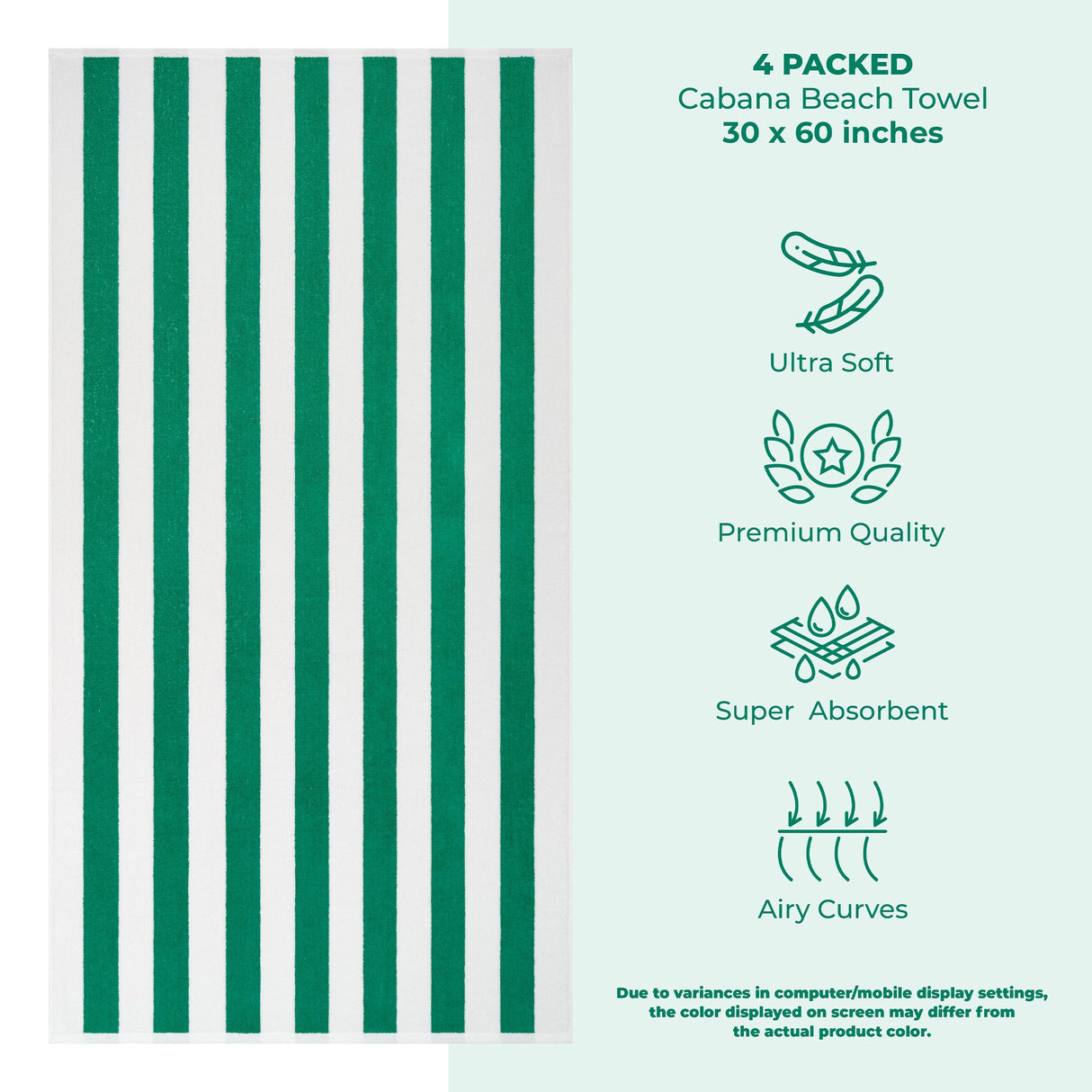 American Soft Linen, Premium Cotton 4 Pack Beach Towels, 30" x 60" Cabana Striped Pool Towels From American Soft Linen