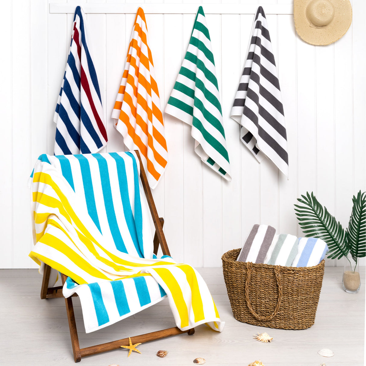American Soft Linen, Premium Cotton 4 Pack Beach Towels, 30" x 60" Cabana Striped Pool Towels From American Soft Linen