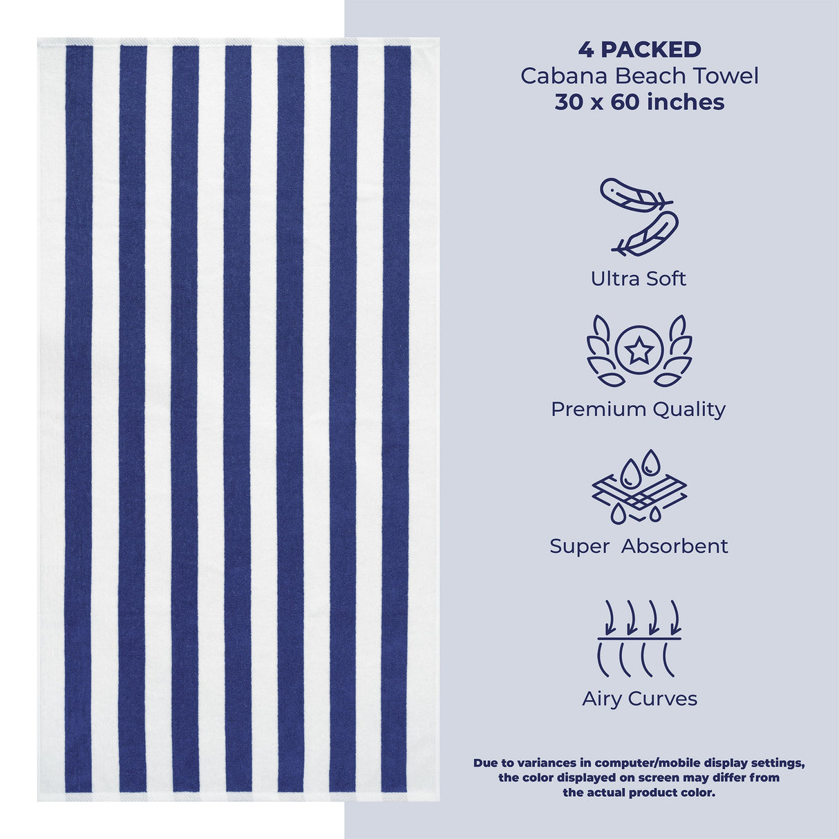 American Soft Linen, Premium Cotton 4 Pack Beach Towels, 30" x 60" Cabana Striped Pool Towels From American Soft Linen
