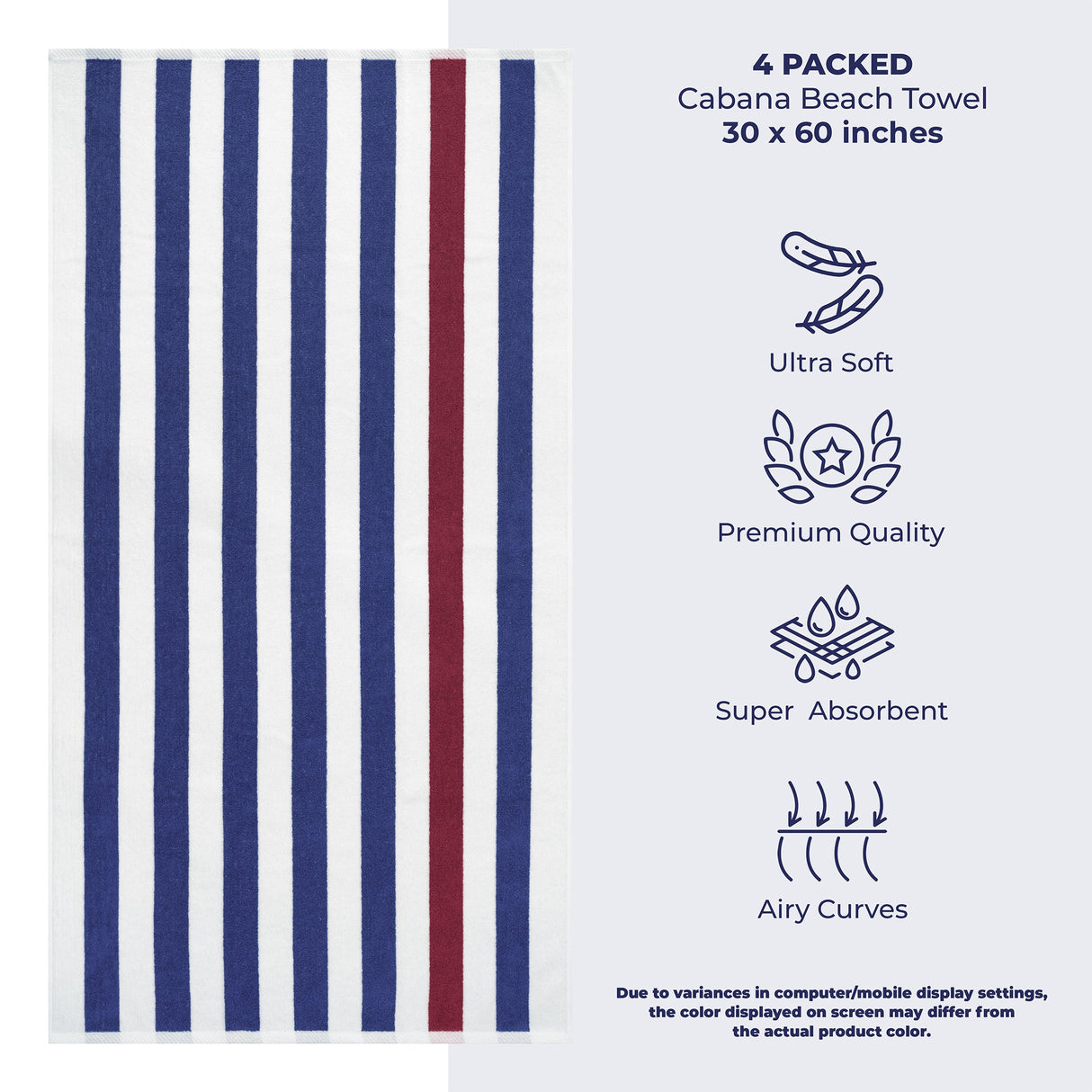 American Soft Linen, Premium Cotton 4 Pack Beach Towels, 30" x 60" Cabana Striped Pool Towels From American Soft Linen