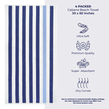 American Soft Linen, Premium Cotton 4 Pack Beach Towels, 30" x 60" Cabana Striped Pool Towels From American Soft Linen
