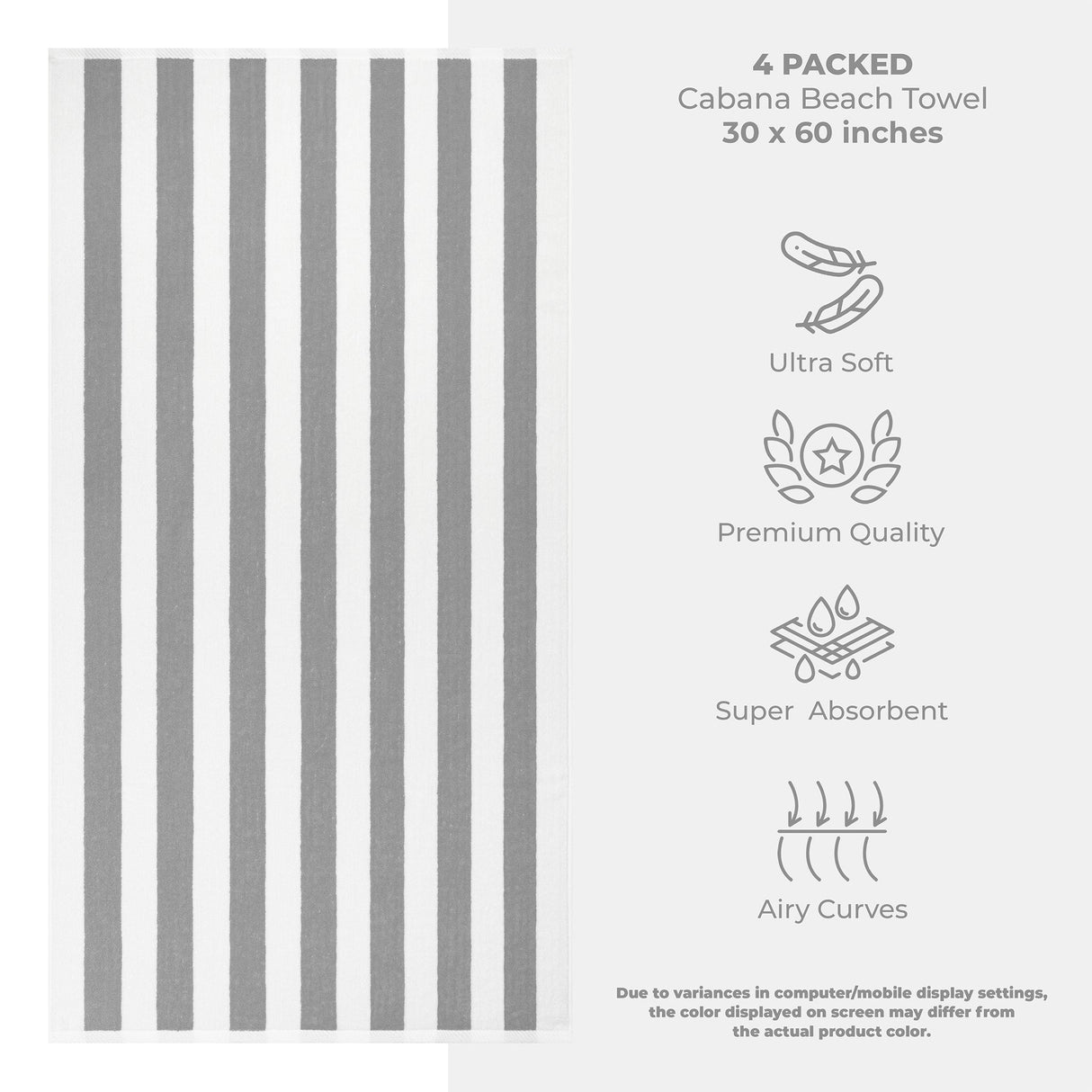 American Soft Linen, Premium Cotton 4 Pack Beach Towels, 30" x 60" Cabana Striped Pool Towels From American Soft Linen