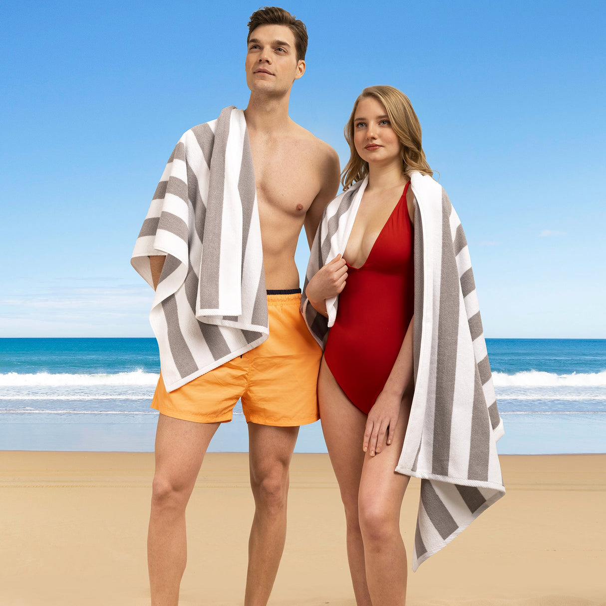 American Soft Linen, Premium Cotton 4 Pack Beach Towels, 30" x 60" Cabana Striped Pool Towels From American Soft Linen