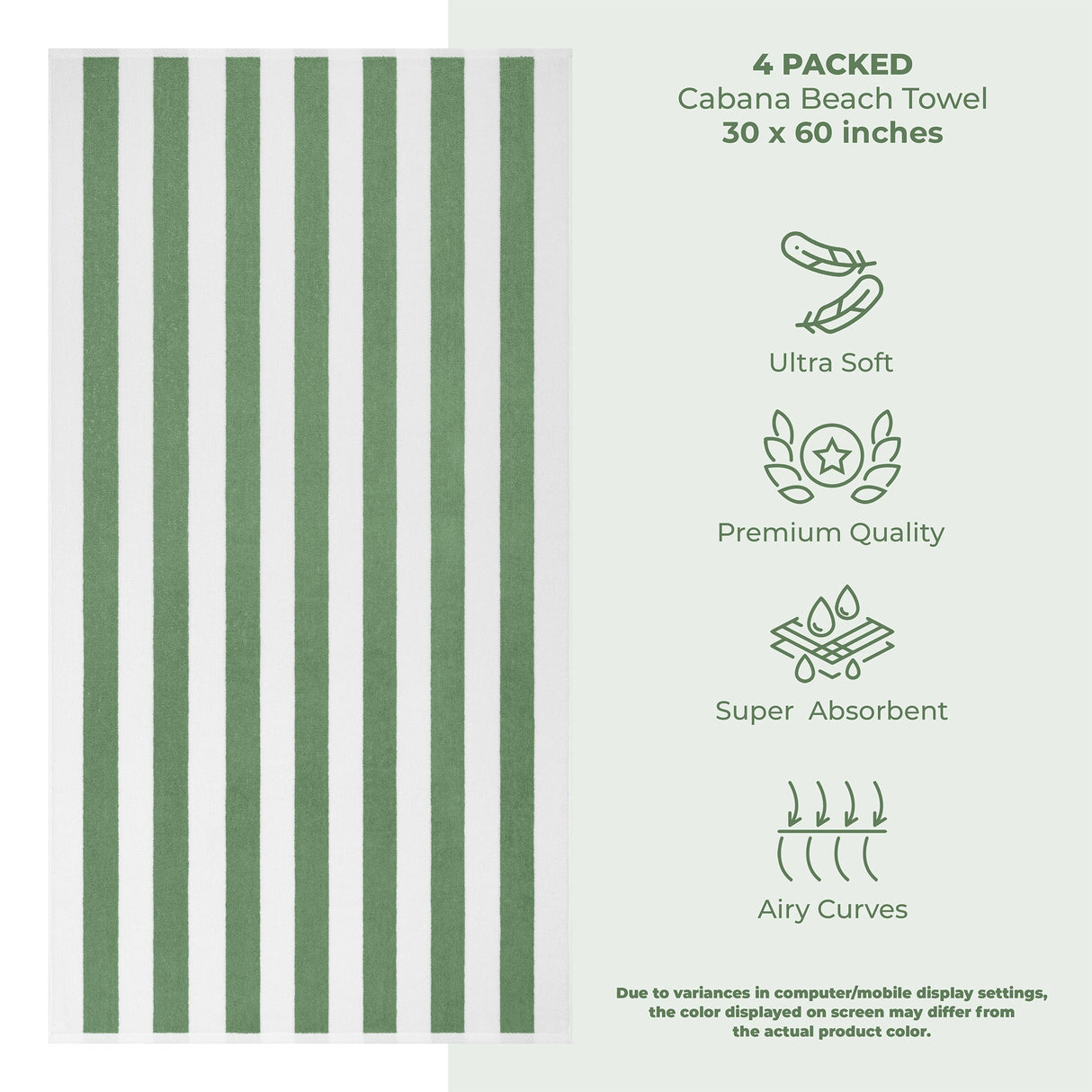 American Soft Linen, Premium Cotton 4 Pack Beach Towels, 30" x 60" Cabana Striped Pool Towels From American Soft Linen