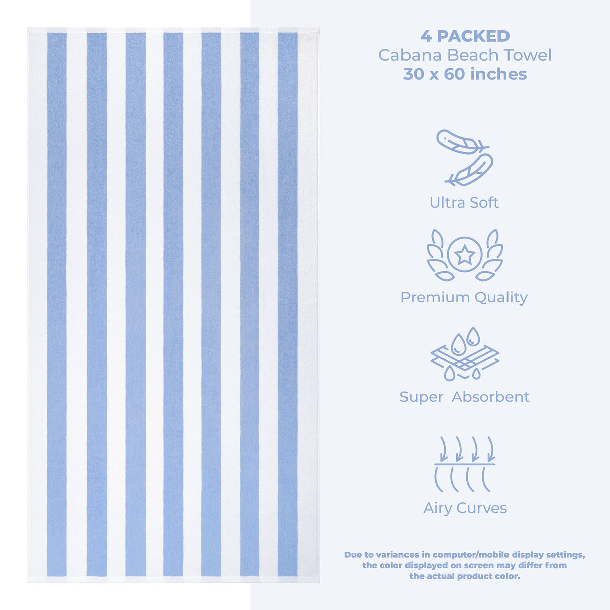 American Soft Linen, Premium Cotton 4 Pack Beach Towels, 30" x 60" Cabana Striped Pool Towels From American Soft Linen