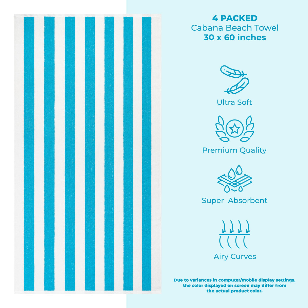 American Soft Linen, Premium Cotton 4 Pack Beach Towels, 30" x 60" Cabana Striped Pool Towels From American Soft Linen