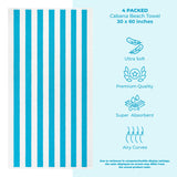 American Soft Linen, Premium Cotton 4 Pack Beach Towels, 30" x 60" Cabana Striped Pool Towels From American Soft Linen