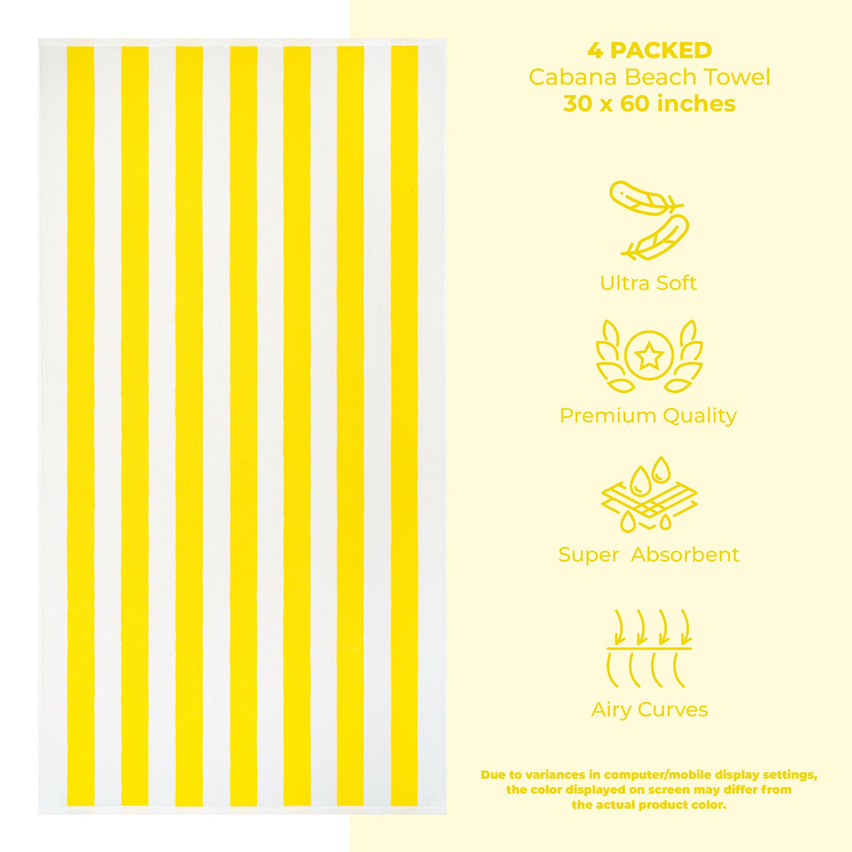 American Soft Linen, Premium Cotton 4 Pack Beach Towels, 30" x 60" Cabana Striped Pool Towels From American Soft Linen
