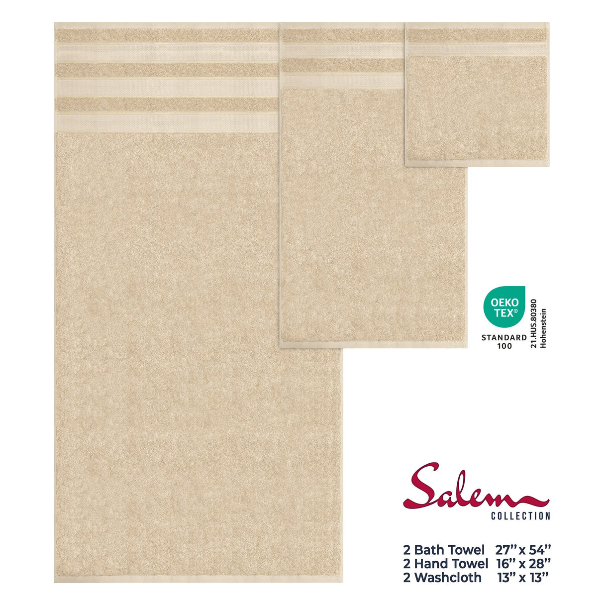 Salem 6 Piece 100% Cotton Luxury Bath Towel Set From American Soft Linen