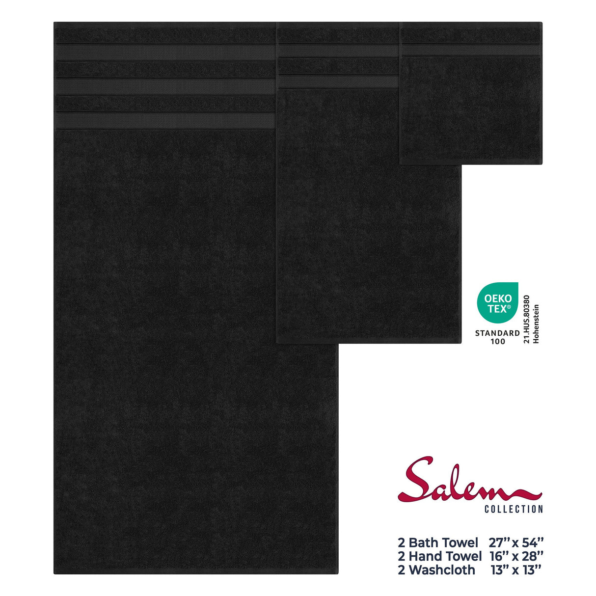 Salem 6 Piece 100% Cotton Luxury Bath Towel Set From American Soft Linen