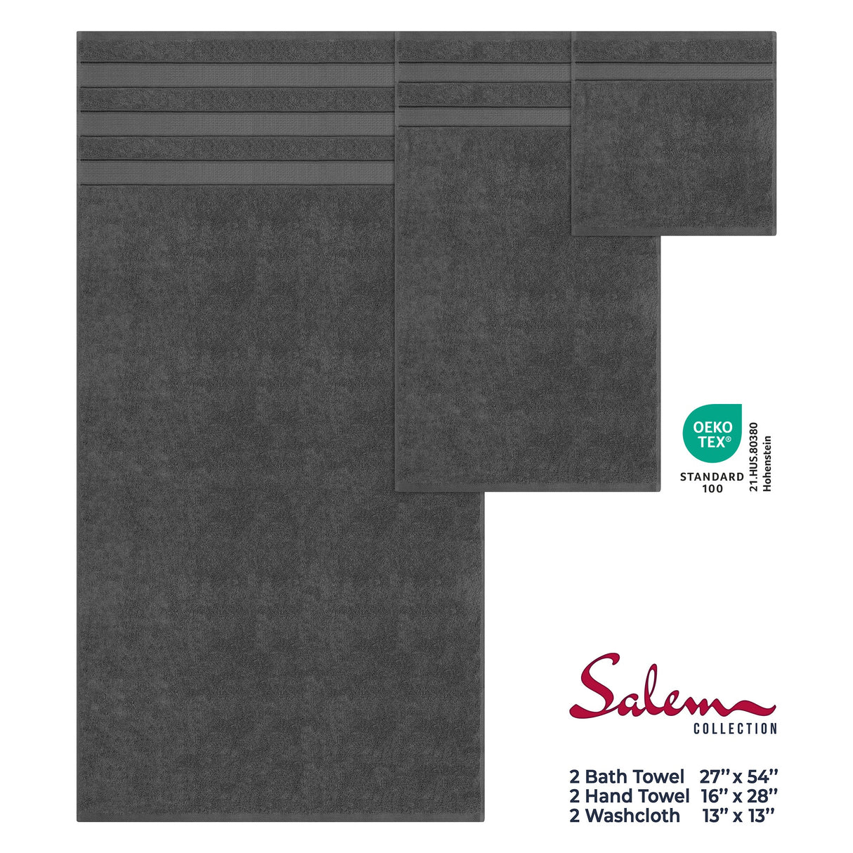 Salem 6 Piece 100% Cotton Luxury Bath Towel Set From American Soft Linen