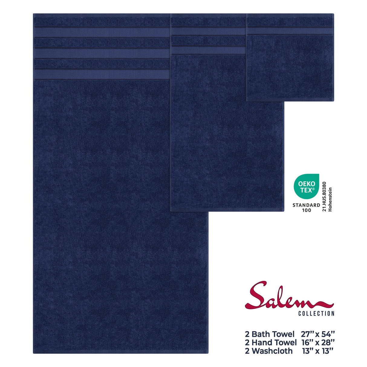 Salem 6 Piece 100% Cotton Luxury Bath Towel Set From American Soft Linen
